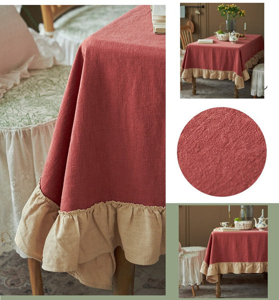 Square Tablecloth for Round Table, Red Modern Table Cloth, Ramie Tablecloth for Home Decoration, Extra Large Rectangle Tablecloth for Dining Room Table-LargePaintingArt.com