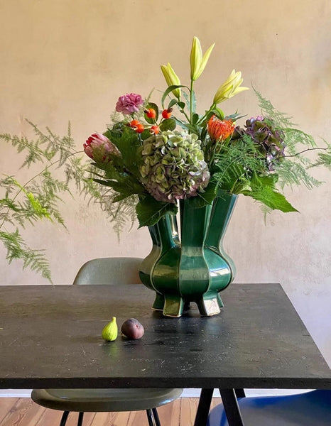 Centerpiece Ceramic Bouquet Vases, Contemporary Vases on Dining Table, Green Porcelain Vases for Modern Home Decor, Unique Handmade Modern Flower Vase-LargePaintingArt.com