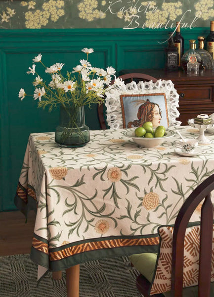 Spring Flower Farmhouse Table Cloth, Wedding Tablecloth, Modern Rectangle Tablecloth Ideas for Dining Table, Square Tablecloth for Coffee Table-LargePaintingArt.com