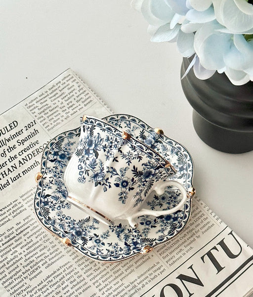 French Style China Porcelain Tea Cup Saucer Set, 7.8 oz Tea Cup and Saucers, Royal Ceramic Cups, Elegant Vintage Ceramic Coffee Cups for Traditional Afternoon Tea-LargePaintingArt.com