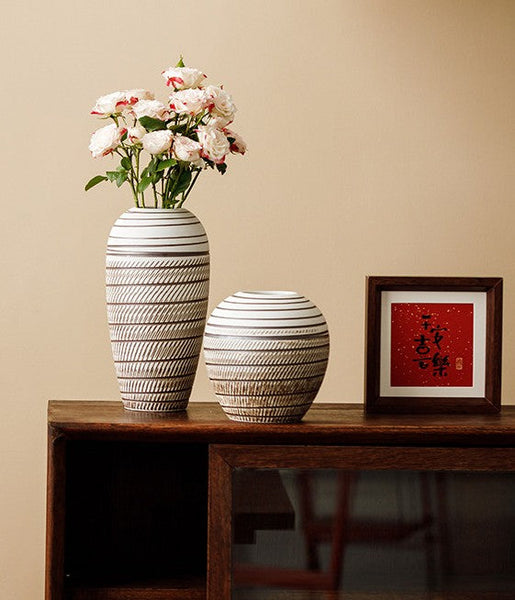 Centerpiece on Dining Table, Large Flower Vase on Table, Modern Bouquet Flower Vases, Handmade Pottery Flower Vases Urn, Water Holding Flower Vases-LargePaintingArt.com