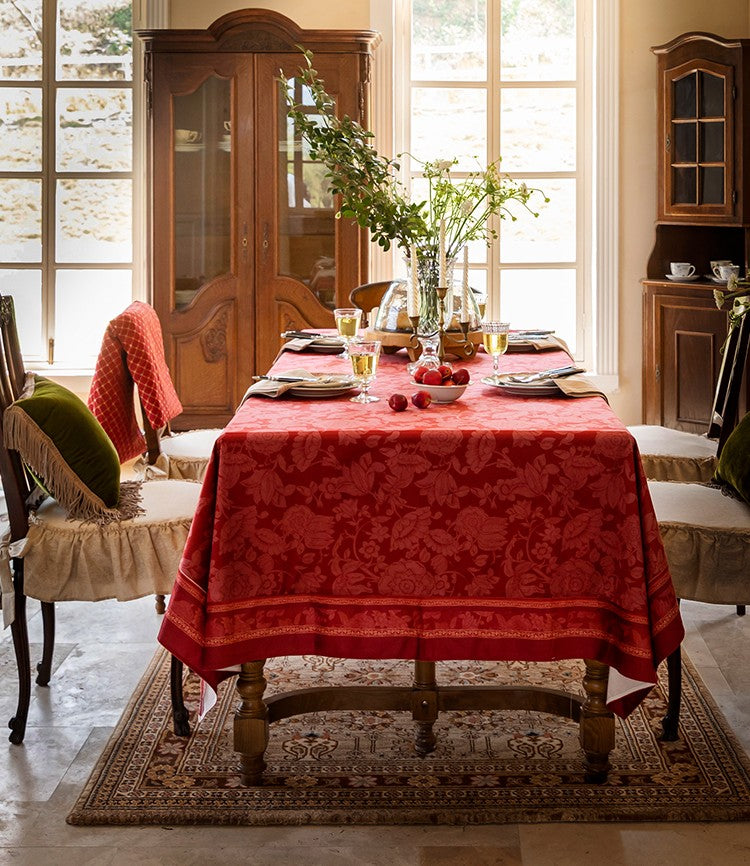 Christmas Table Cloth, Wedding Tablecloth, Red Flower Pattern Tablecloth for Home Decoration, Rectangle Tablecloth for Dining Room Table, Square Tablecloth-LargePaintingArt.com