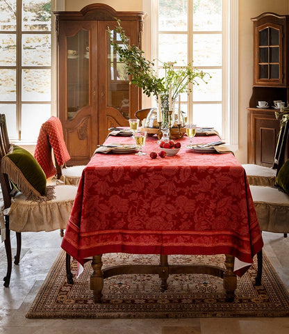 Christmas Table Cloth, Wedding Tablecloth, Red Flower Pattern Tablecloth for Home Decoration, Rectangle Tablecloth for Dining Room Table, Square Tablecloth-LargePaintingArt.com