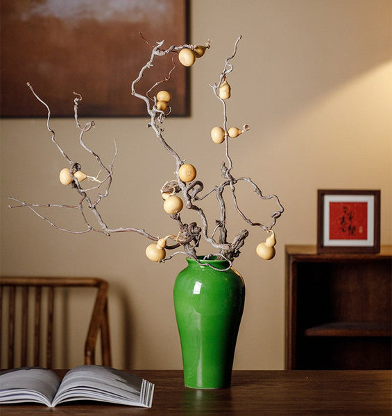 Vintage Flower Vases on Table, Handmade Water Holding Flower Vase, Centerpiece Ceramic Bud Vases, Green Porcelain Flower Vases-LargePaintingArt.com