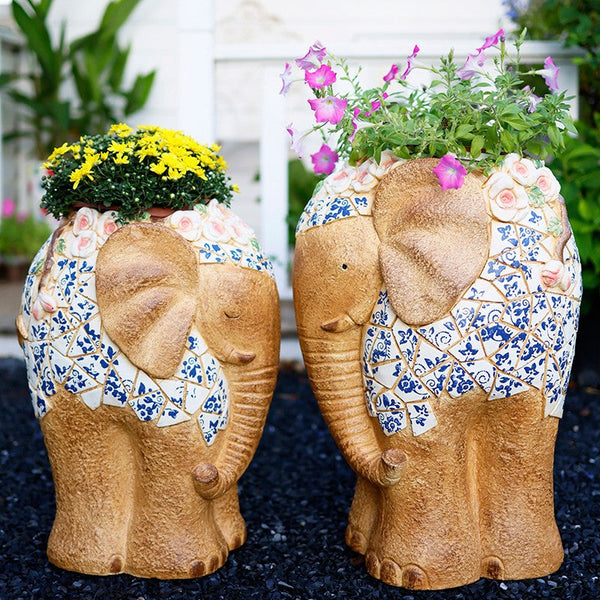 Oversized Garden Flower Pot, Modern Outdoor Garden Flower Pots, Extra Large Elephant Garden Flowerpots, Animal Statue for Garden Ornaments, Large Resin Statue for Garden-LargePaintingArt.com