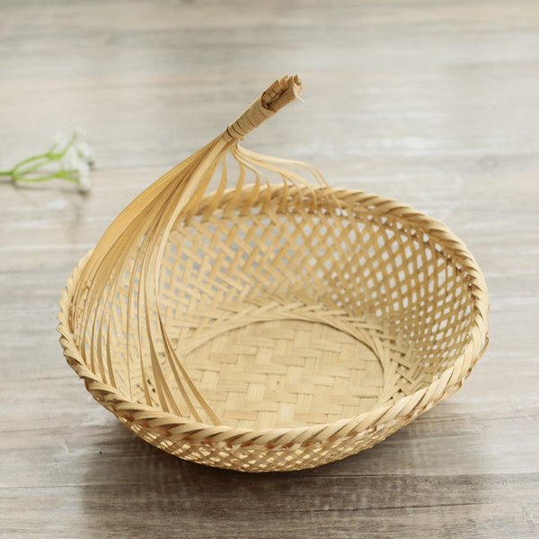 Lovely Cute Picnic Food Basket, Bamboo Basket for Food, Natural Fruit Basket Kitchen Storage Baskets, Natural Hand-woven Bamboo Basket-LargePaintingArt.com