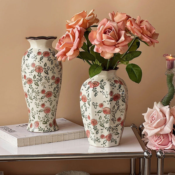Rustic Porcelain Flower Vases, Handmade Water Holding Flower Vases, Ceramic Bouquet Vases, Tall Flower Vases on Table-LargePaintingArt.com