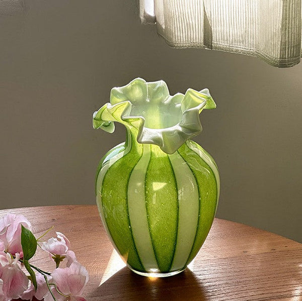 Creative Modern Vase for Flowers, Handmade Flower Vases on Table, Modern Contemporary Vases, Green Glass Flower Vases, Green Bud Vases-LargePaintingArt.com