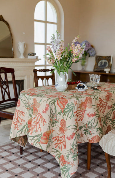 Sea Shell Pattern Tablecloth, Large Modern Rectangle Tablecloth for Dining Room Table, Square Tablecloth, Farmhouse Table Cloth, Wedding Tablecloth-LargePaintingArt.com