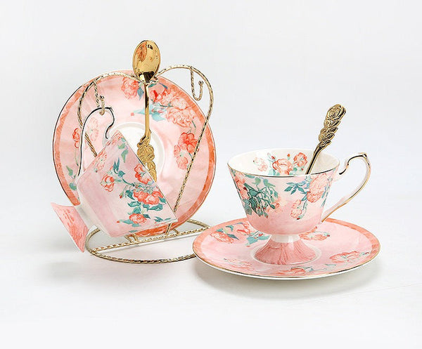 Ceramic Tea Cup Set, Luxury Tea Cup with Saucer, Elegant Coffee Cup, Porcelain Tea cups, British Tea Cup Set, Afternoon Tea Cup with Saucer Set-LargePaintingArt.com