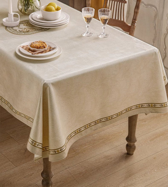 Cream Color Table Cover for Dining Room Table, French Style Tablecloth for Dining Table, Modern Rectangle Tablecloth for Oval Table-LargePaintingArt.com
