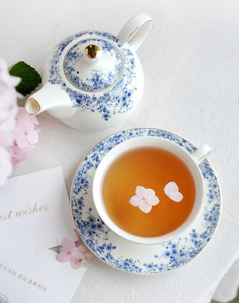 Mother and Baby Teapot with Matching Saucer British Style Porcelain Teapot with Matching Cup and Saucer in Gift Box, Ceramic Tea Pot with Integrated Cup, Stackable Teapot and Cup Set-LargePaintingArt.com