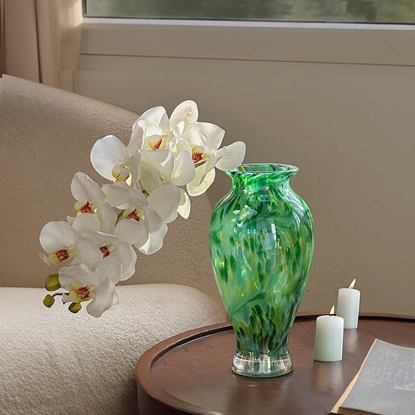 Large Green Glass Flower Vases, Modern Glass Flower Vases, Water Holding Flower Vases, Handmade Flower Vases on Table-LargePaintingArt.com
