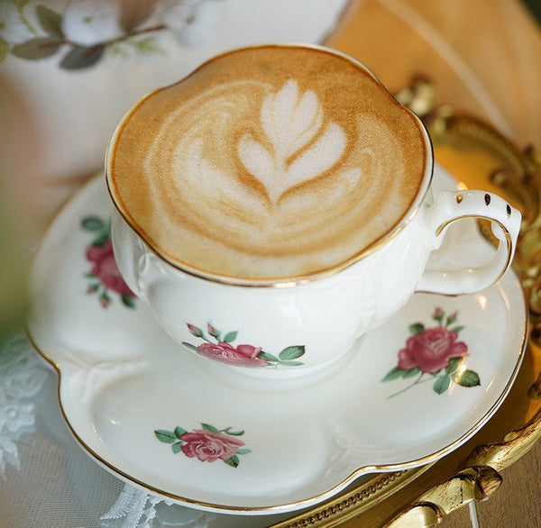 British Royal Ceramic Cups for Traditional Afternoon Tea, 7.4 oz Ceramic Coffee Cups, Rose Porcelain Tea Cup Saucer Set, 6.8 oz Tea Cup and Saucer in Gift Box-LargePaintingArt.com