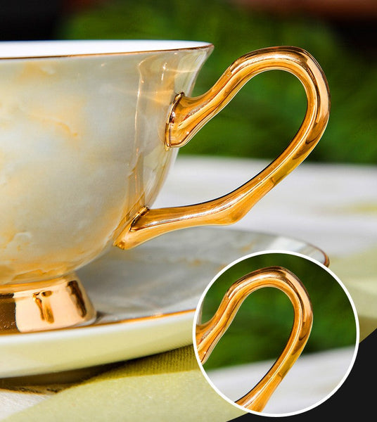 Elegant Ceramic Coffee Cups, 6.8 oz Tea Cup and Saucer in Gift Box as Birthday Gift, Beautiful British Tea Cups, Royal Porcelain Tea Cup Set-LargePaintingArt.com