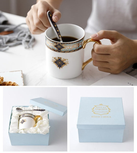 Elegant Ceramic Coffee Mug, Beautiful British Tea Cups, Large Royal Porcelain Mug, Large Capacity Ceramic Mugs for Office-LargePaintingArt.com