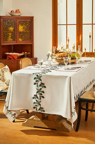 Modern Rectangle Tablecloth for Dining Room Table, Flower Pattern Tablecloth for Home Decoration, Square Tablecloth, Farmhouse Table Cloth, Christmas Tablecloth-LargePaintingArt.com