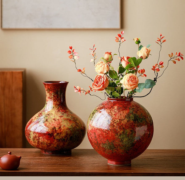 Large Pottery Flower Vases, Handmade Water Holding Flower Vases, Modern Bouquet Flower Vases, Centerpiece on Dining Table, Flower Vase on Table-LargePaintingArt.com