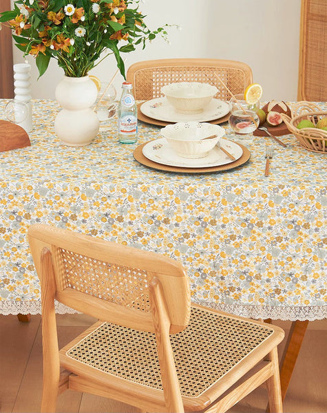 Dining Room Flower Table Cloths, Cotton Rectangular Table Covers for Kitchen, Farmhouse Table Cloth, Wedding Tablecloth, Square Tablecloth for Round Table-LargePaintingArt.com