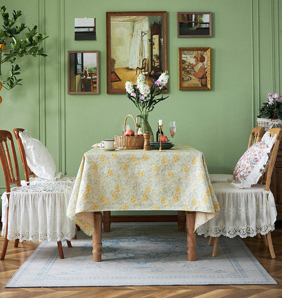 Natural Spring Farmhouse Table Cloth, Large Modern Rectangle Tablecloth for Dining Room Table, Square Tablecloth for Round Table, Flower Pattern Tablecloth-LargePaintingArt.com