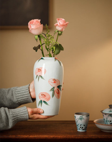 Porcelain Flower Vases, Handmade Water Holding Flower Vases, Modern Flower Vase Centerpiece on Table, Ceramic Bouquet Vases-LargePaintingArt.com