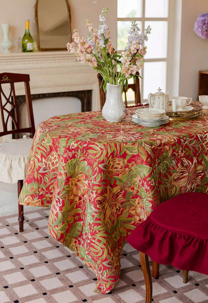 Large Modern Rectangle Tablecloth for Dining Table, Flower Pattern Red Table Covers for Round Table, Farmhouse Table Cloth for Oval Table-LargePaintingArt.com