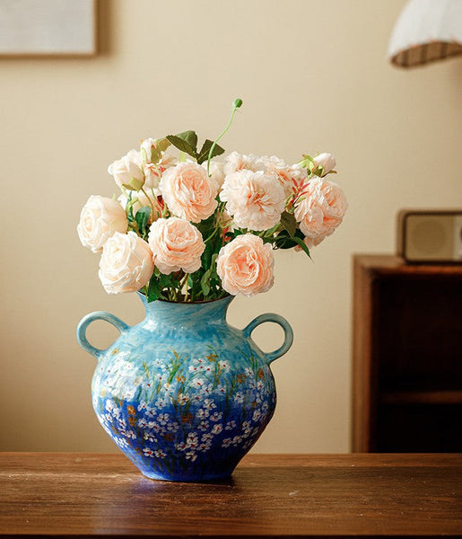 Large Flower Vases on Table, Modern Pottery Flower Vases, Centerpiece on Dining Table, Handmade Water Holding Flower Vases, Pottery Bud Vases-LargePaintingArt.com