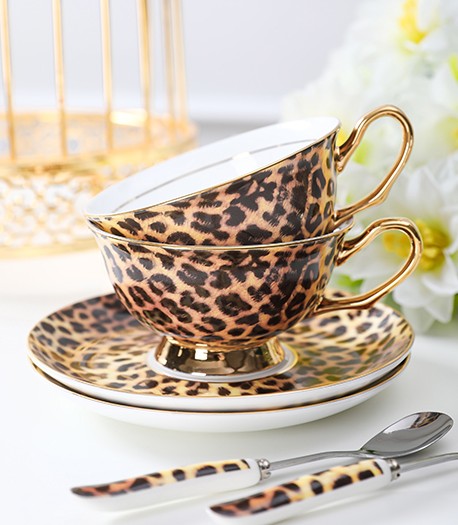 Creative Porcelain Tea Cup Saucer Set, Modern Ceramic Cups, 7.8 oz Ceramic Coffee Cups, Unique Tea Cup and Saucer in Gift Box-LargePaintingArt.com