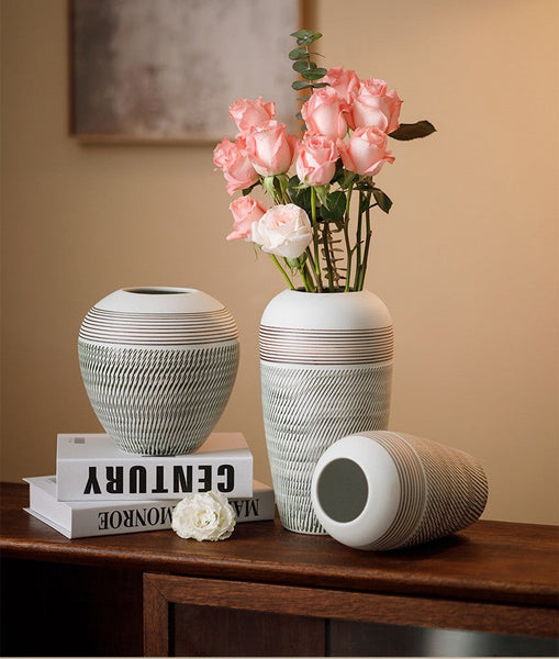 Pottery Flower Vases Urn, Modern Bouquet Flower Vases, Centerpiece on Dining Table, Large Flower Vase on Table, Handmade Water Holding Flower Vases-LargePaintingArt.com