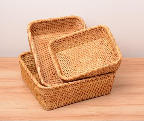 Woven Rectangular Storage Basket, Lovely Rattan Storage Basket, Storage Baskets for Kitchen-LargePaintingArt.com