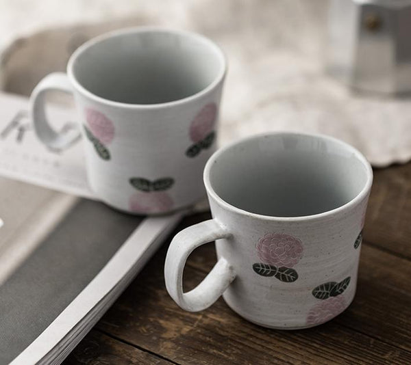 Handmade Pottery Coffee Cup, 10 oz Rose Ceramic Coffee Mug, Cappuccino Coffee Cup, Tea Cup-LargePaintingArt.com