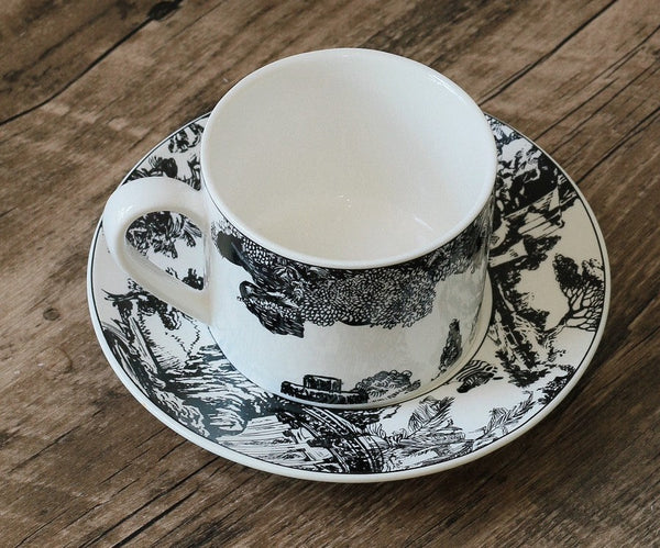 Unique Tea Cup and Saucer in Gift Box, Zebra Jungle Bone China Porcelain Tea Cup Set, Royal Ceramic Cups, Elegant Ceramic Coffee Cups-LargePaintingArt.com