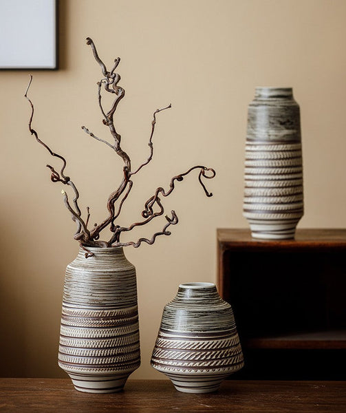 Centerpiece on Dining Table, Handmade Pottery Flower Vases Urn, Modern Bouquet Flower Vases, Water Holding Flower Vases, Large Flower Vase on Table-LargePaintingArt.com