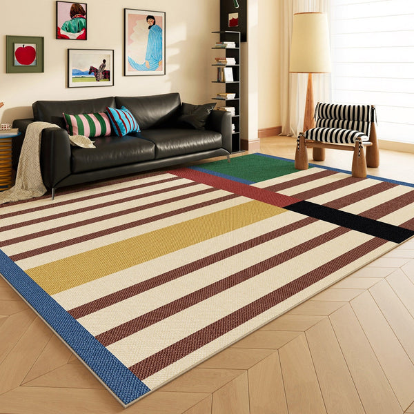 Minimalist Modern Rugs for Bedroom, Colorful Absract Rugs for Living Room, Mid Century Modern Rugs, Colorful Geometric Rugs for Dining Room-LargePaintingArt.com