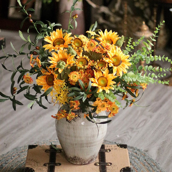 Large Bunch of Yellow Sunflowers, Unique Floral Arrangement for Home Decoration, Table Centerpiece, Real Touch Artificial Flowers for Living Room-LargePaintingArt.com