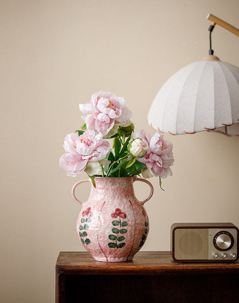 Handmade Water Holding Flower Vases, Rustic Pottery Flower Vases, Small Flower Vases on Table, Pink Bud Vases-LargePaintingArt.com
