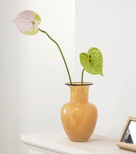 Handmade Liuli Vases, Color Glaze Vase, Contemporary Vases for Modern Home Decor, Yellow Glass Bud Vases, Centerpiece Vases on Table-LargePaintingArt.com