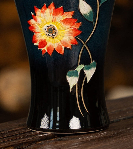 Ceramic Bouquet Vases, Sunflower Vases on Table, Porcelain Flower Vases, Dining Table Centerpiece, Handmade Water Holding Flower Vase-LargePaintingArt.com