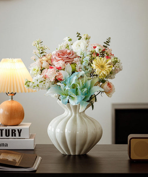Modern Flower Vase Centerpiece on Table, Handmade Water Holding Flower Vases, Porcelain Flower Vases, Ceramic Bouquet Vases-LargePaintingArt.com