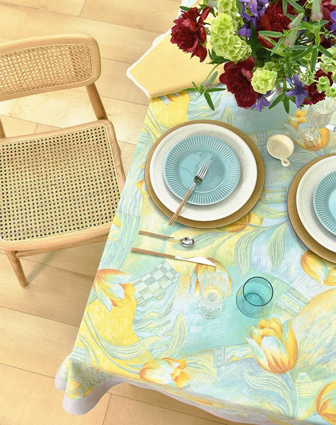 Country Farmhouse Tablecloth, Extra Large Rectangle Tablecloth for Dining Room Table, Tulip Flowers Rustic Table Covers for Kitchen, Square Tablecloth for Round Table-LargePaintingArt.com