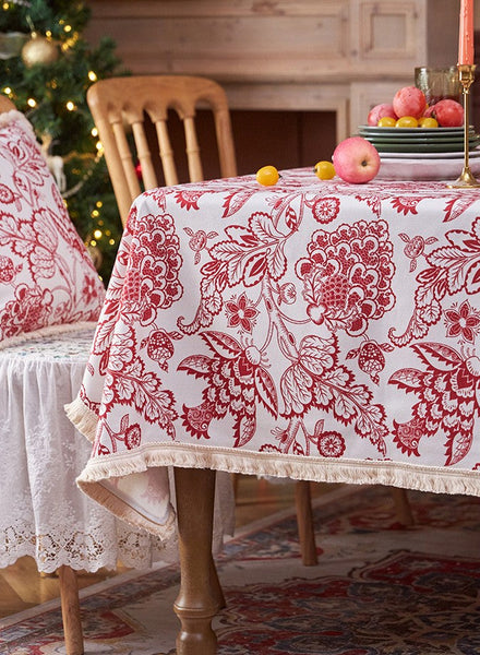 Flower Pattern Tablecloth for Holiday Decoration, Square Tablecloth for Round Table, Large Cotton Rectangle Tablecloth for Home Decoration, Farmhouse Table Cloth Dining Room Table-LargePaintingArt.com