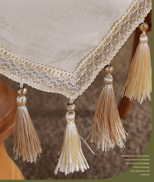 Modern Rectangle Tablecloth for Kitchen, Beige Fringes Tablecloth for Home Decoration, Square Tablecloth for Round Table, Large Simple Table Cloth for Dining Room Table-LargePaintingArt.com