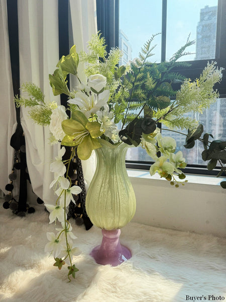 Modern Glass Vase for Flowers, Mid Century Glass Vases, Handmade Modern Vases for Living Room, Unique Decorative Glass Vase, Centerpiece Contemporary Vases on Table-LargePaintingArt.com