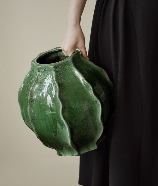 Handmade Modern Flower Vase, Centerpiece Ceramic Bouquet Vases, Large Contemporary Vases on Dining Table, Green Porcelain Vases for Modern Home Decor-LargePaintingArt.com