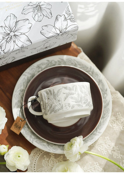 Vintage Porcelain Tea Cup Saucer Set, 8 oz British Tea Cup and Saucer in Gift Box, Royal Ceramic Cups, Elegant Ceramic Coffee Cups-LargePaintingArt.com