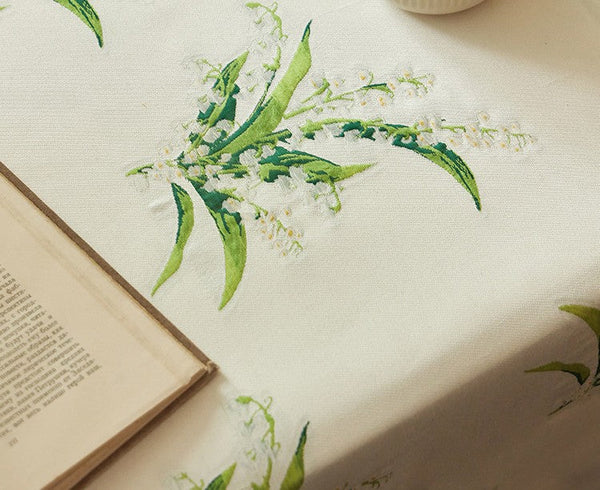 Cotton Embroidery Lace Rectangle Tablecloth for Dining Room Table, Farmhouse Table Cloth, Spring Flower Pattern Tablecloth, Square Tablecloth for Round Table-LargePaintingArt.com