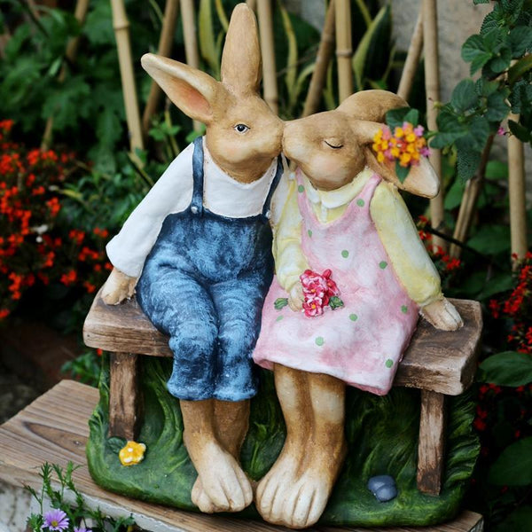 Large Bunny Rabbit Lovers Statue, Rabbit Kiss Statue for Wedding Gift, Garden Courtyard Ornaments, Villa Outdoor Decor Gardening Ideas-LargePaintingArt.com