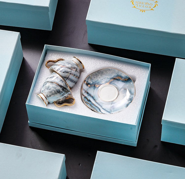 Unique Tea Cups and Saucers in Gift Box as Birthday Gift, Elegant Ceramic Coffee Cups, Beautiful British Tea Cups, Royal Bone China Porcelain Tea Cup Set-LargePaintingArt.com