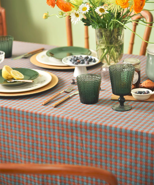 Cotton Chequer Rectangular Tablecloth for Kitchen, Rectangle Table Covers for Dining Room Table, Square Tablecloth for Coffee Table, Farmhouse Table Cloth-LargePaintingArt.com