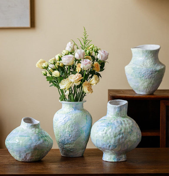 Centerpiece on Dining Table, Modern Porcelain Flower Vases, Handmade Water Holding Flower Vases, Ceramic Bouquet Vases, Flower Vases on Table-LargePaintingArt.com